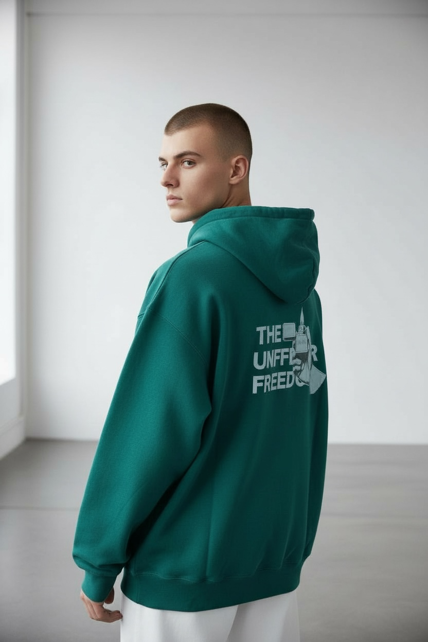 HOODED SWEAT" ZIPPO" GREEN